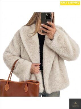 Faux Fur Jacket Fluffy Shaggy Coat Long Sleeve Snap Button Winter Outwear